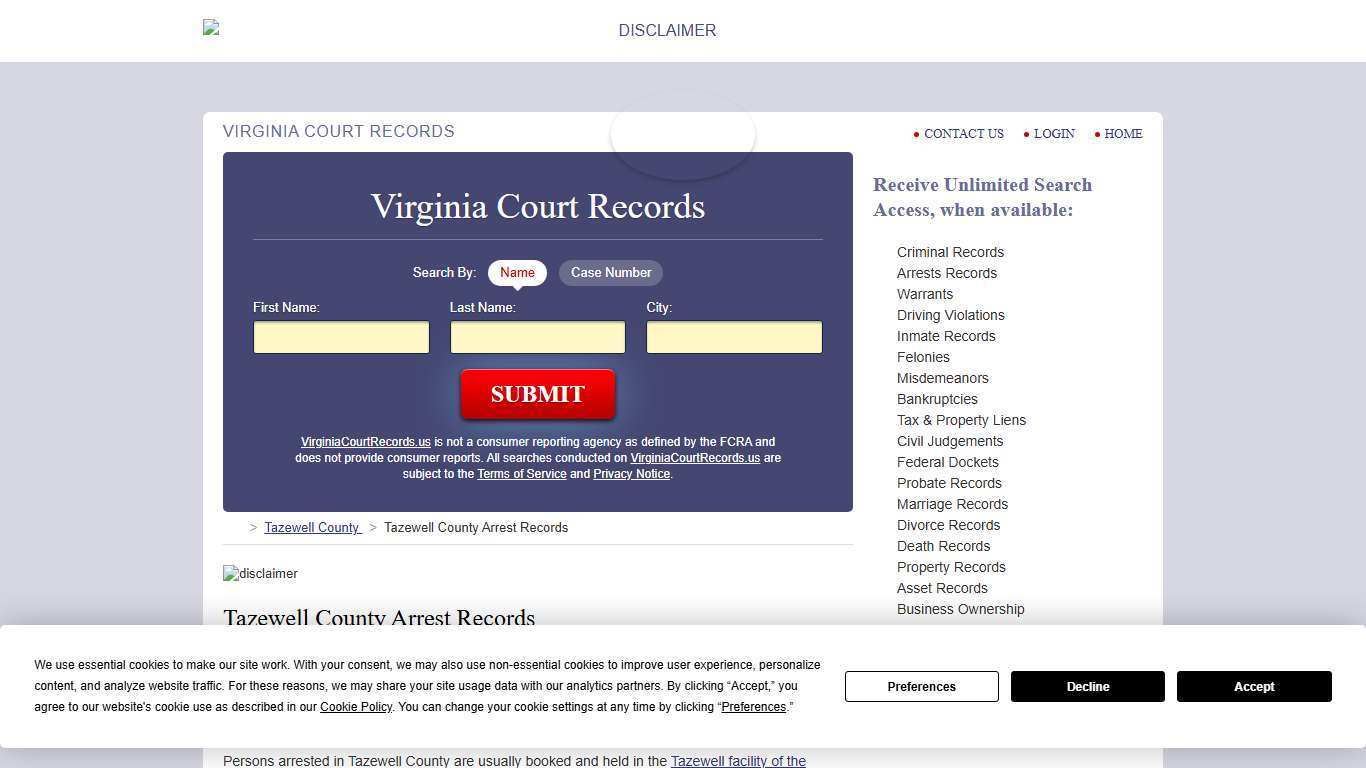 Tazewell County Arrest Records | VirginiaCourtRecords.us